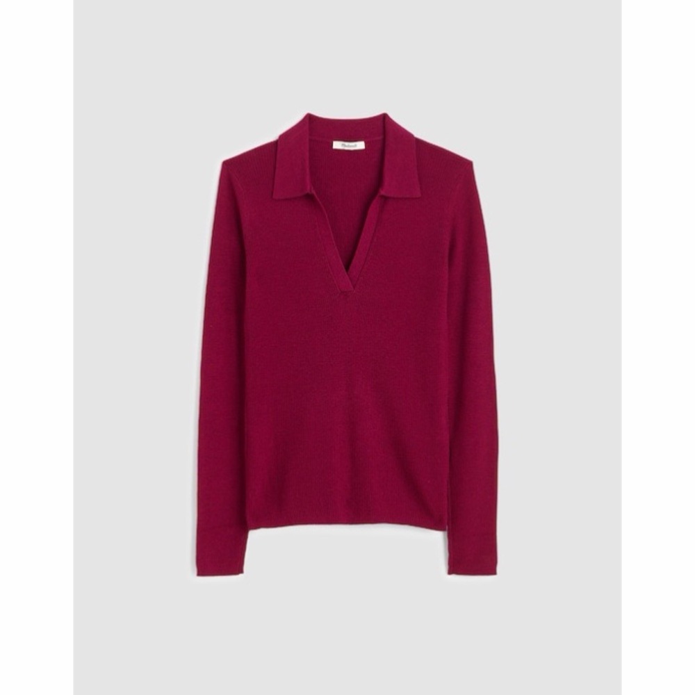 NWT! Madewell - Johnny-Collar Sweater in Merino-Silk Blend - Fuchsia - Small